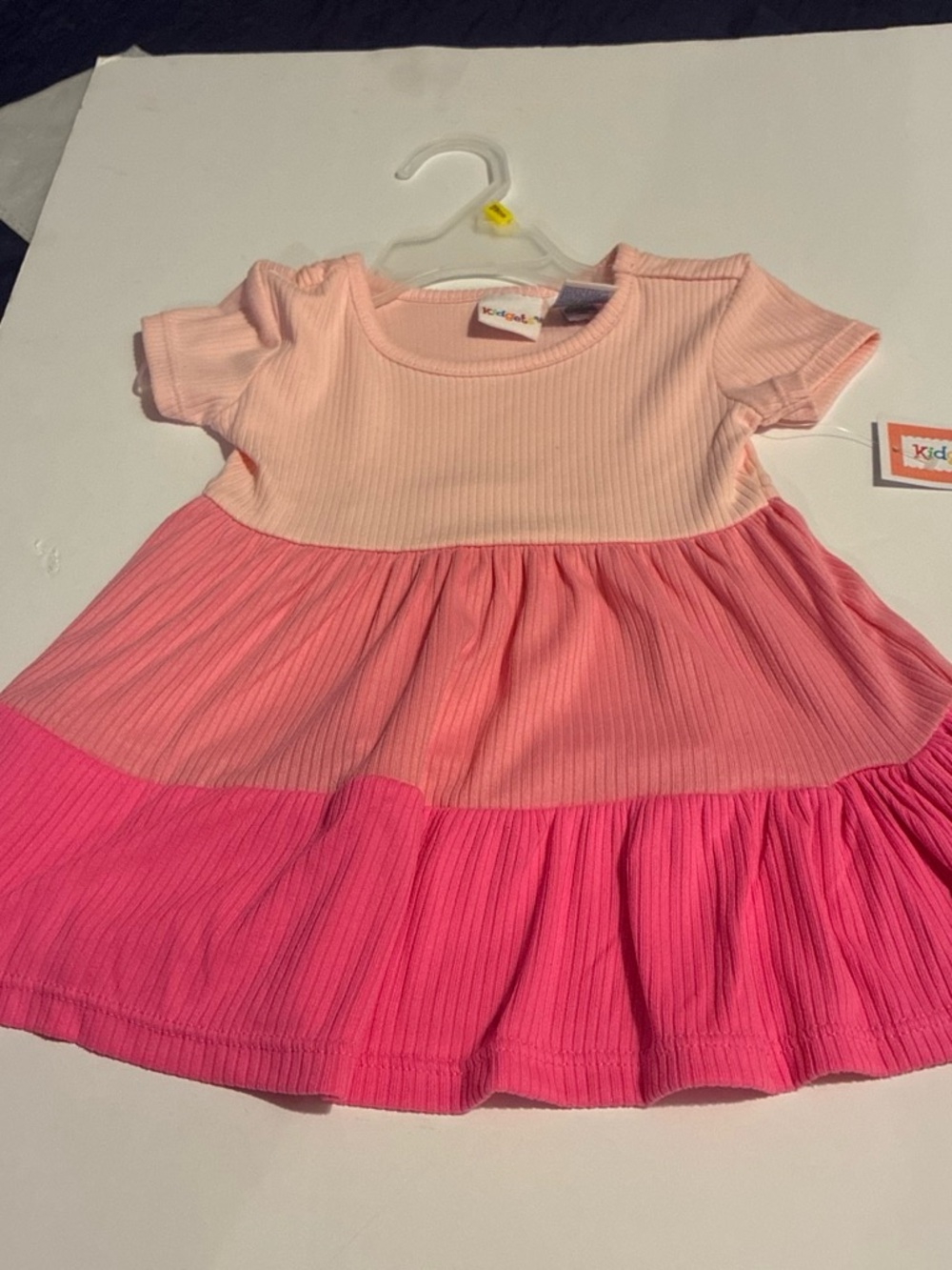 Kidgets Pink Gradient Tiered Ribbed Dress